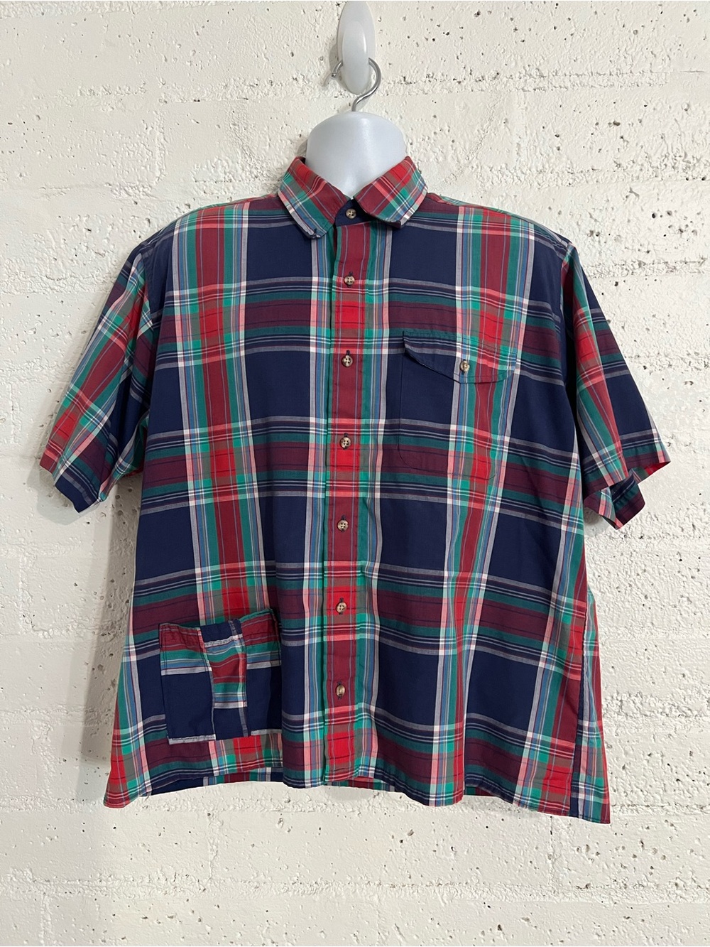 The Fox Collection Vintage 90's Button Down Shirt XL 17-17.5 Neck Red Blue Plaid